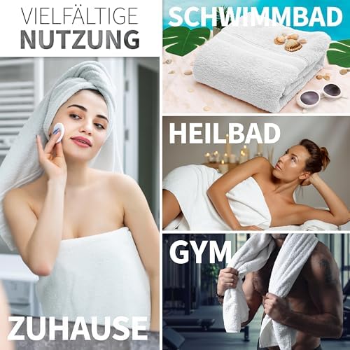 Pack of 2 Bath Towels - 100% Cotton, 500 g/m² - Soft, Absorbent & Durable - for Home, Sauna & Travel - 27x54 in (White)
