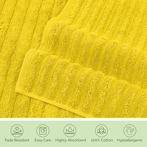 Elegant Comfort Luxury 100% Turkish Cotton Corduroy Ribbed 4 Pack Hand Towel Set 16 x 28 Inch - Absorbent, Super Soft, Quick Dry, Premium Towels for Bathroom, Gym, Spa and Hotel Use, Yellow