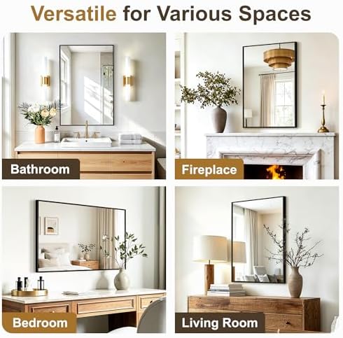 Rectangular Bathroom Mirror, 30"x20" Black Metal Framed Vanity Mirror