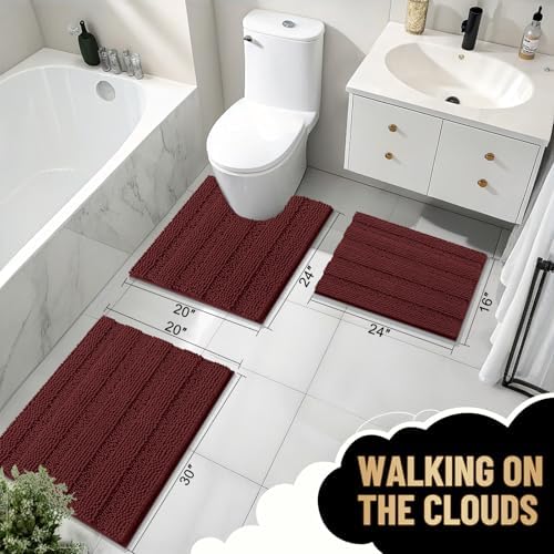 OLANLY Thick Bathroom Rugs 36x24, Chenille Bath Rugs, Andorra Red-Brown
