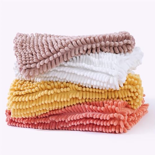 FRESHMINT Large Chenille Bathroom Rugs Mat 47"x24", Non-Slip Bath Mat for Bathroom Floor & Bathtub, Washable Shower Shag Bath Rugs, Soft Thick Water Absorbent Microfiber Shower Mat, Coral