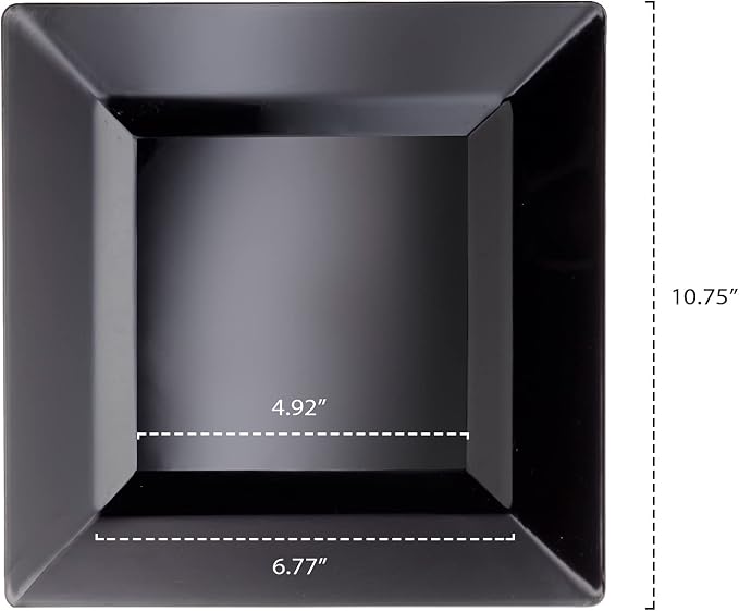 Party Essentials Party Supplies Disposable Classic Square Plastic Plates For Wedding/All Occasions, 10.75", 40-Count, Black