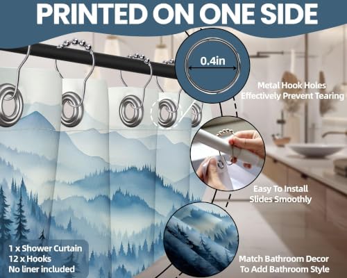Navy Blue Forest Stall Shower Curtain, 48X72 in Narrow Small, Mountain