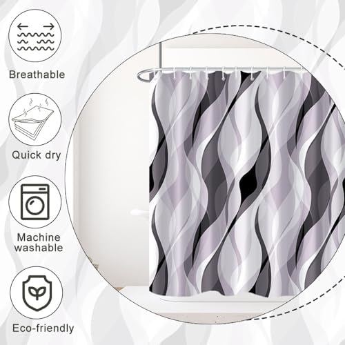 Lavender Striped Shower Curtain with Hooks for Bathroom 72x72 Inch