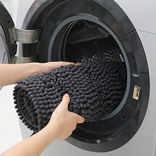 ACCUMTEK Striped Grey Bathroom Rug Mat 48"x17" Ultra Soft, Non Slip Chenille Bath Rugs, Absorbent Plush Shaggy Bath Mats for Bathroom, Bedroom, Kitchen, Shower, Tub,Dark Gray, Charcoal
