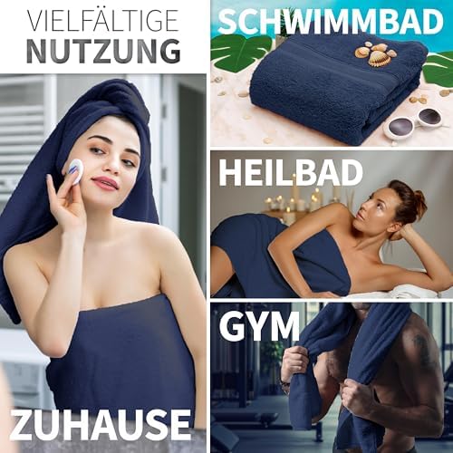 Pack of 2 Bath Towels - 100% Cotton, 500 g/m² - Soft, Absorbent & Durable - for Home, Sauna & Travel - 27 x 54 in (Navy Blue)