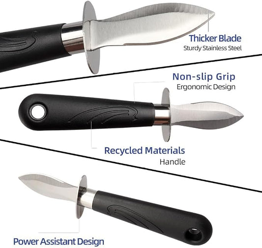Oyster Knife Shucker Set Oyster Shucking Knife and Gloves Cut Resistant Level 5 Protection Seafood Opener Kit Tools Gift(2knifes+2Glove+1Cloth)