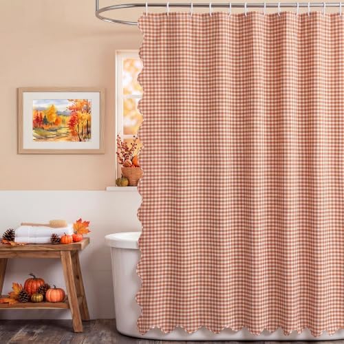 HunnmingRe Scalloped Gingham Shower Curtain Orange