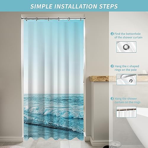 Small Stall RV Half Size Ocean Beach Coastal Seaside Shower Curtain for Bathroom 36W*72H Inch Nautical Summer Beachy Bathtub Decor Seascape Waterproof Polyester Fabric Set with 12 Hooks