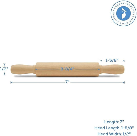 Wooden Mini Rolling Pin, 7 Inches Long, Pack of 12, Perfect for Fondant, Pasta, Baking in the Kitchen, Crafting by Woodpeckers