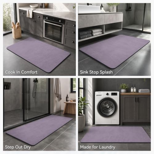 MontVoo -Bath Mat Rug-Rubber Backing Non Slip Quick Dry Absorbent Thin Bathroom Rugs Fit Under Door-Faux Suede Surface Bathroom Floor Mats-Shower Rug for in Front of Bathtub Shower Lavender 17"x27.5"