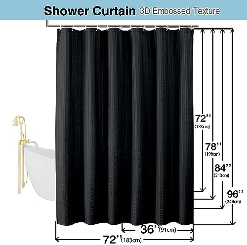 Aiyufeng Moga 3D Embossed Waterproof Fabric Shower Curtain - Hotel Quality Soft Black Shower Curtain Fabric, Light-Weight Cloth & Machine Washable - Standard Size 72x72, Black