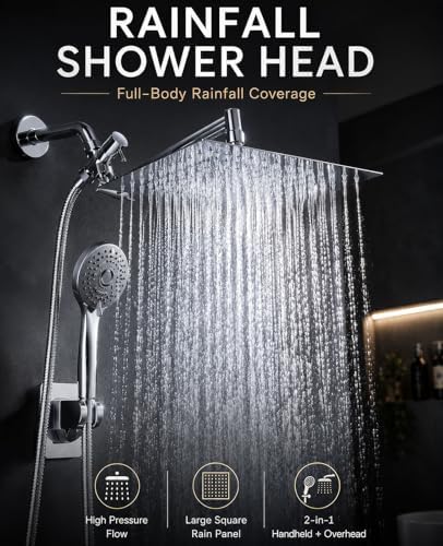 Rain Shower Head with Handheld Spray Combo, 10 Inch, High Pressure, Chrome