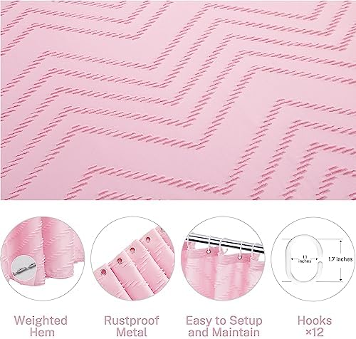 Siiluminisoy Pink Extra Long Boho Shower Curtain Pink Woven Fabric 78 in Shower Curtain, Tufted Chevron Striped, 72 x 78, Modern Chic Textured Minimalist Cute Shower Curtain for Bathroom