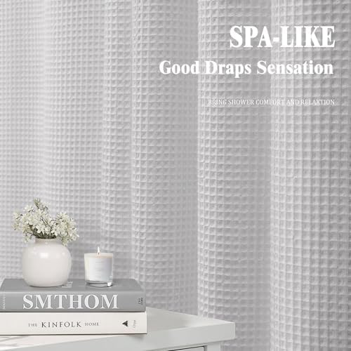 Waffle Weave Shower Curtain Heavyweight Cotton Fabric Light Grey 72Wx72L
