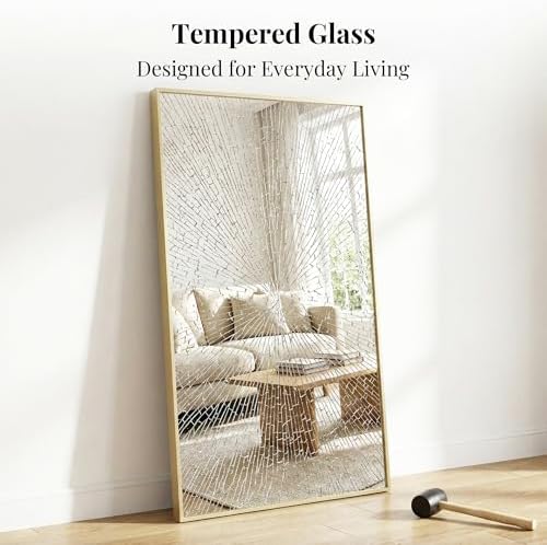 60"x30" Satin Gold Wide Bathroom Wall Mirror for Double Vanity