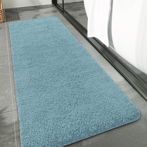 LOCHAS Bathroom Rug Runner 24x70 Inch, Bath Rugs Non Slip, Spa Blue