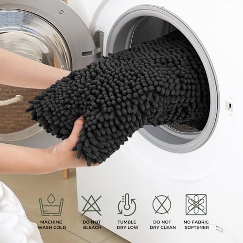 Bcoimo Bath Rug Mat Set, 2 Piece High Absorbent Chenille Bathroom Mat Black