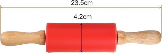 HARFINGTON Silicone Rolling Pins for Baking 9 Inch Wooden Handle Non Stick Rolling Pin Small Roller Playdough Rolling Pins for Dough Pizza Pastry Fondant Kitchen, Red