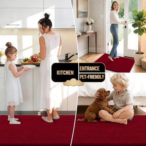 OLANLY Thick Chenille Bathroom Rugs 30x20, Soft Absorbent Bath Mat, Red
