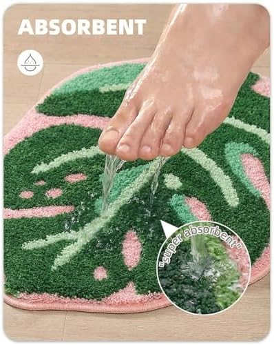 Sisher Monstera Bath Mat Cute Leaf Bath Mat Non Slip Soft Bathtub Mat