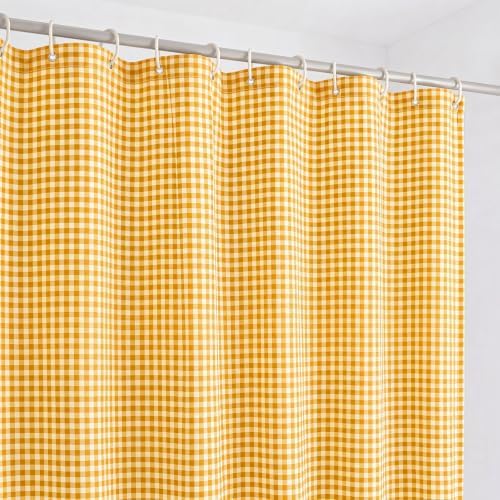 HunnmingRe Ruffle Hem Gingham Shower Curtain Yellow