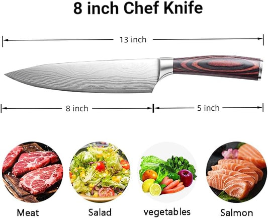 Chef Knife 8 inch,High Carbon Stainless Steel Kitchen Knife, Non-slip Ultra Sharp Cooking Knives with Ergonomic Handle and Gift Box, Kitchen Gadgets, Best Gifts for Family and Friends