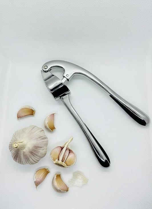 Garlic Press with Peeler and Brush | Easy Garlic Crusher | Dishwasher Safe | Zinc | Comfortable Handle