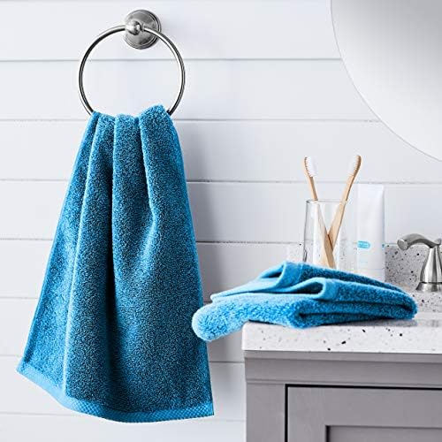 Amazon Basics 8-Pack Lightweight Quick-Dry Hand Towels, 100% Cotton, 28" x 16", Lake Blue