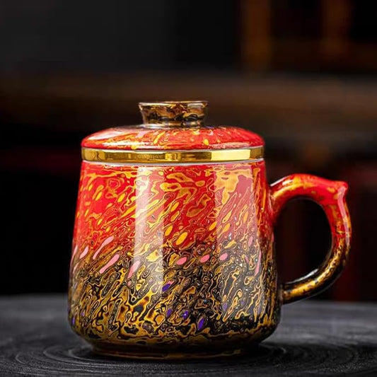 Lacquer Moment Handcrafted One-of-a-Kind Lacquer Cup 360ml (12.2oz) with Removable Infuser Artisan Chinese Lacquerware Luxury Gift for Her Him Mother’s Day Birthday Anniversary (Crimson Flame)