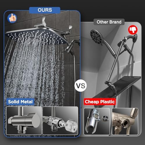 Veken Gunmetal Gray 11.8" High Pressure Shower Head with Handheld, Durable