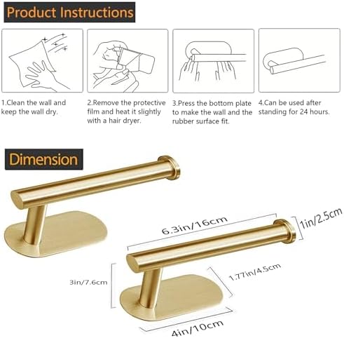 JOPOFI Self Adhesive Toilet Paper Holder - Brushed Gold(2 Pcs)