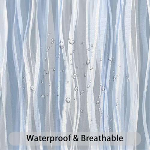 Moonslim Blue Grey Ombre Shower Curtain, Modern Wavy Abstract Striped Line Bathroom Curtain, Waterproof Fabric Bath Decor, 72 x 72 Inch