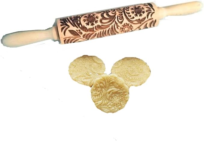 MIZORLIE 14.9"Paisley Engraved Embossed Rolling Pin, Christmas Snowflake Flower Pattern, Wooden Laser Engraved 3D Rolling Pin for Making Cookie Dough Crusts Pies Pastry