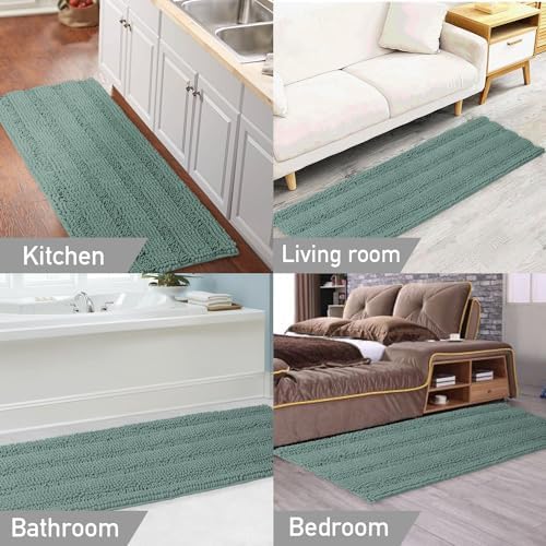 Turquoize Bathroom Runner Rug 17"x47", Soft Absorbent Chenille Bath Rug