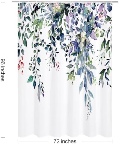 Gibelle Green Eucalyptus Shower Curtain, Watercolor Floral Print, 72x96