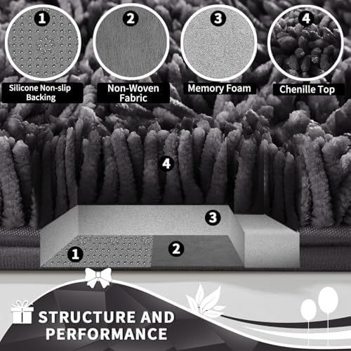 Yimobra Toilet Rugs U Shaped Washable, Soft Comfortable Toilet Mat for Bathroom Floor, Non-Slip Contour Bathroom Rugs for Toilet, Fluffy, Thick, Dry Quickly Absorbent Water, 24 x 20, Dark Grey