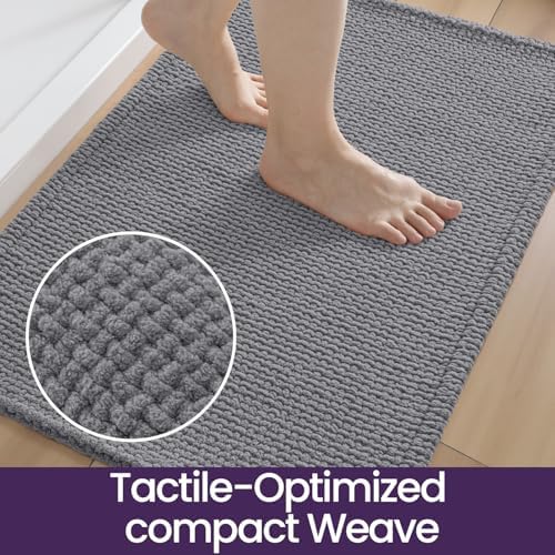 DEXI Chenille Bath Mat 24x16, Soft Absorbent Bathroom Rugs, Grey