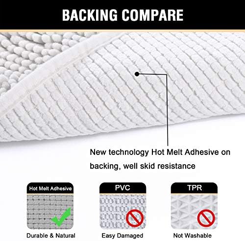 H.VERSAILTEX Pure White Bath Mat Bathroom Rug Bath Rugs for Bathroom Non Slip Bath Mats Extra Thick Chenille Rug 17" x 24" Absorbent Soft Shaggy Washable Dry Fast Plush Rugs for Bathtubs