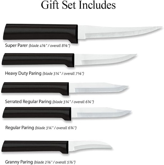 Rada Cutlery All-Star Paring Gift Set (G252), 6-Piece Knife Set, Stainless Steel Blades, Black Handle