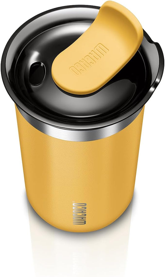 WACACO Octaroma Lungo Vacuum Insulated Coffee Mug, Double-wall Stainless Steel Travel Tumbler With Drinking Lid, 10 fl oz(300ml), Amber Yellow