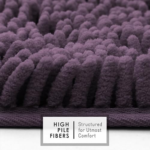 Hearth & Harbor Bathroom Rugs, Chenille Bath Mat - Machine Washable Bath Mats for Bathroom Non-Slip Backing Rubber, Quick Dry Bathroom Mat - Purple 24x36