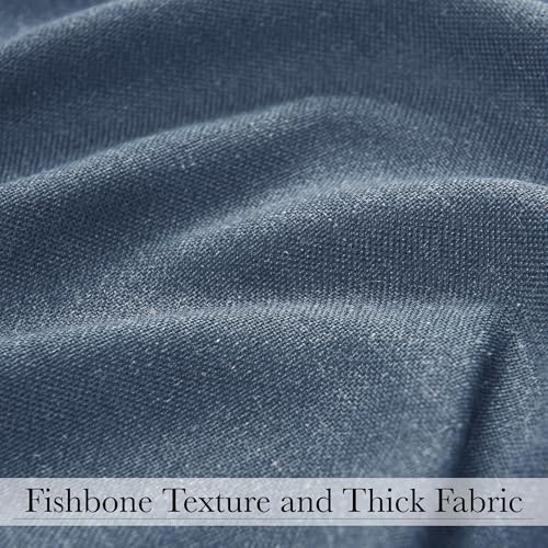 KGORGE Linen Fabric Shower Curtain Sets for Bathroom-Button Hole Waterproof Lightweight Washable Privacy Shower Curtains for Bathtub with 12 Metal Hooks, W72 x L84 inches, Navy Blue, 1 Panel