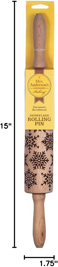 Mrs. Anderson’s Baking Embossing Rolling Pin, Snowflake Design, European Beechwood