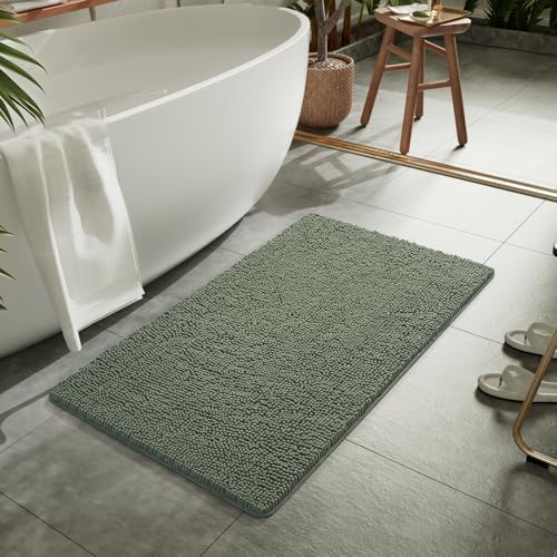 LOCHAS Luxury Bathroom Rug Shaggy Bath Mat 24 x 40 Inch, Sage Green