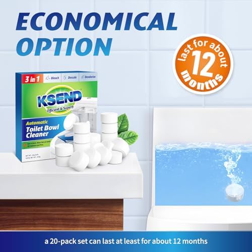 Ksend Toilet Bowl Cleaner Tablets 20 Pack, Auto Bleach, Powerful Cleaning