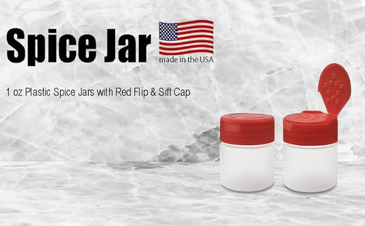 ljdeals 1 oz Plastic Spice Jars with Red Flip & Sift Caps – 12 Pack Empty Spice Bottles for Herbs, Seasonings, Powders, Camping, Travel, Kitchen, Restaurant Use – BPA-Free, Recyclable, Made in USA