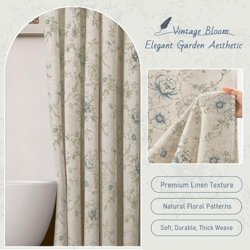 Farmhouse Floral Vintage Shower Curtain for Bathroom, Light Blue and Tan