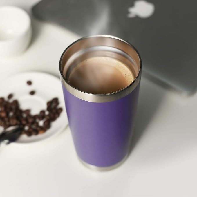 DOMICARE 20oz Stainless Steel Tumbler Bulk with Lid, Double Wall Vacuum Insulated Travel Mug, Powder Coated Coffee Cup, Powder Purple, 12 Pack