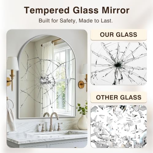 Arched Bathroom Vanity Mirror for Over Sink, 38”x26”, Silver
